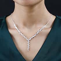 Diamond Y Necklace (Size - 18) in Platinum Overlay Sterling Silver