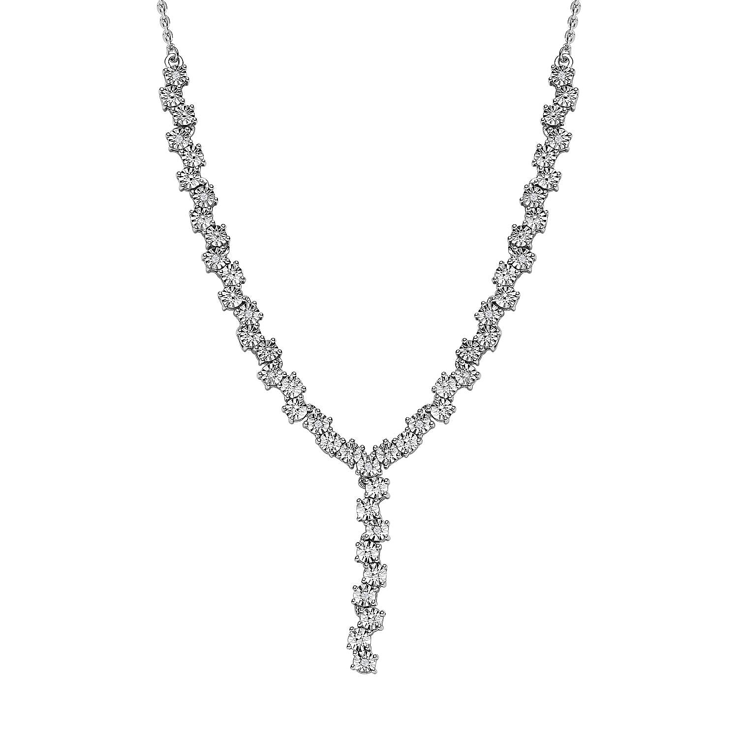 Red Carpet Collection - Diamond Necklace (Size - 18) in Platinum Overlay Sterling Silver, Silver Wt. 11.80 Gms