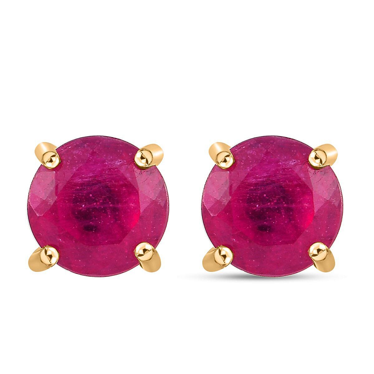 9K Yellow Gold African Ruby Stud Earrings (with Push Back) 2.614 Ct.