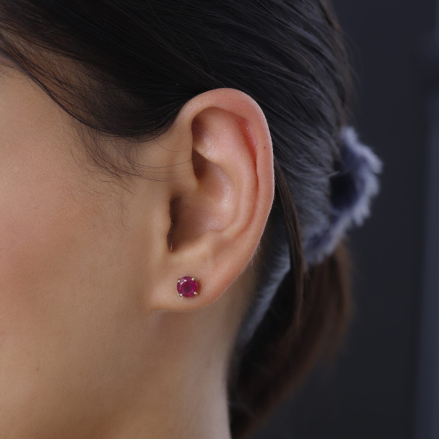 9K Yellow Gold African Ruby Stud Earrings (with Push Back) 2.614 Ct.