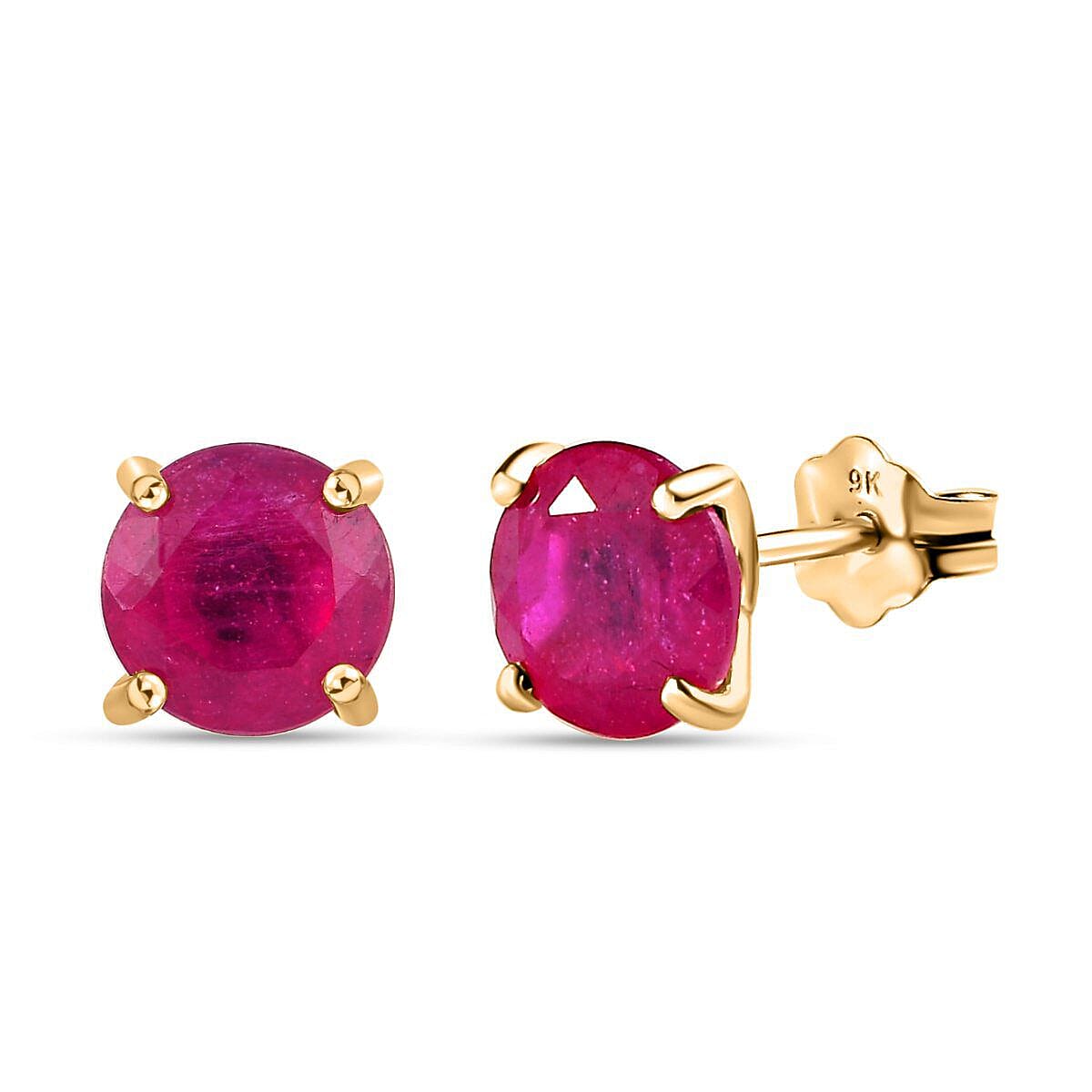 9K Yellow Gold African Ruby Stud Earrings (with Push Back) 2.614 Ct.