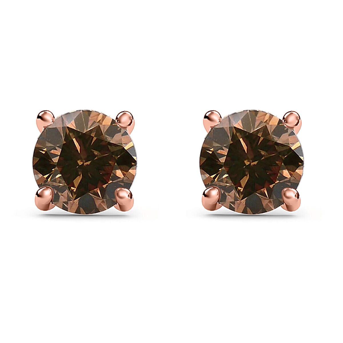 9K Rose Gold Champagne Diamond Stud Earrings 0.20 Ct.