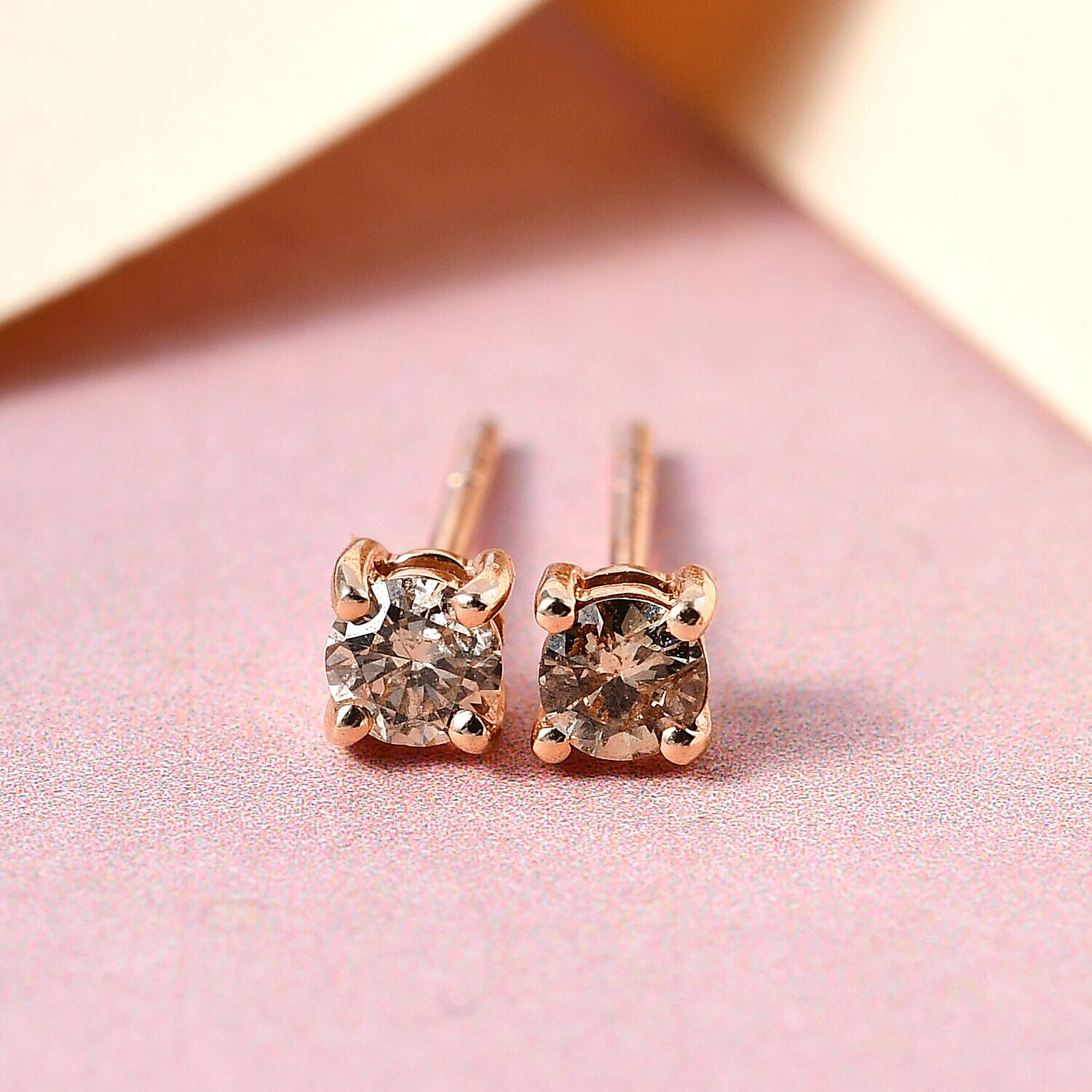 9K Rose Gold Champagne Diamond Stud Earrings 0.20 Ct.