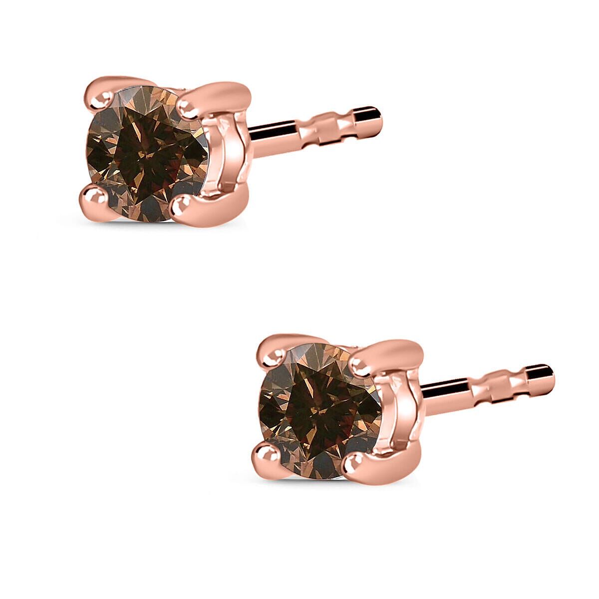 9K Rose Gold Champagne Diamond Stud Earrings 0.20 Ct.