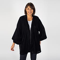 Tamsy Polyester Solid Kimono - Black