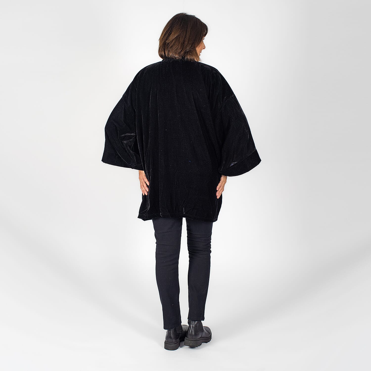 Tamsy Polyester Solid Kimono - Black
