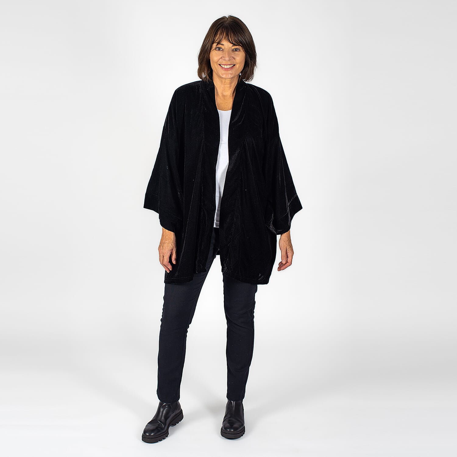 Tamsy Polyester Solid Kimono - Black