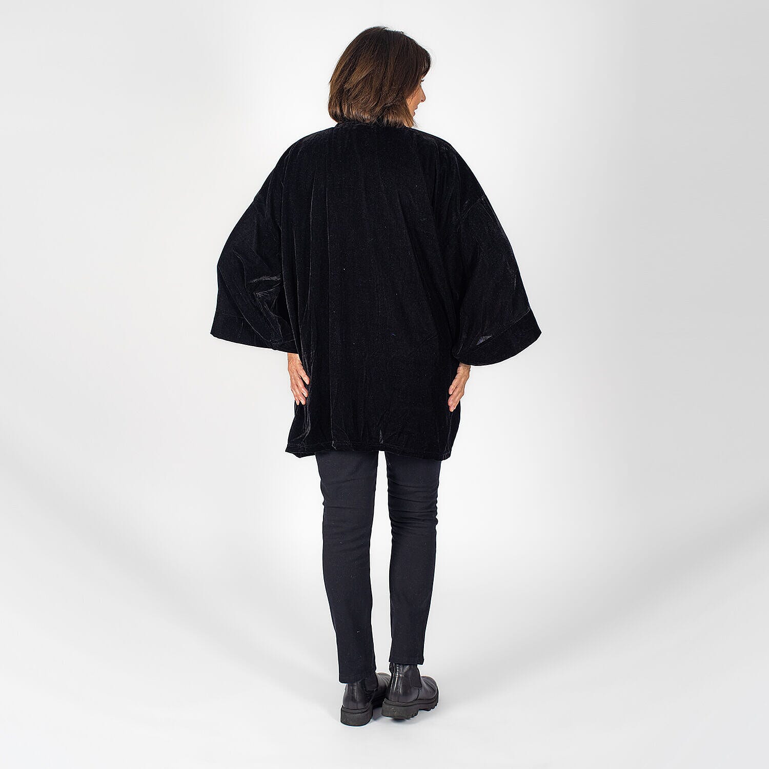 Tamsy Polyester Solid Kimono - Black