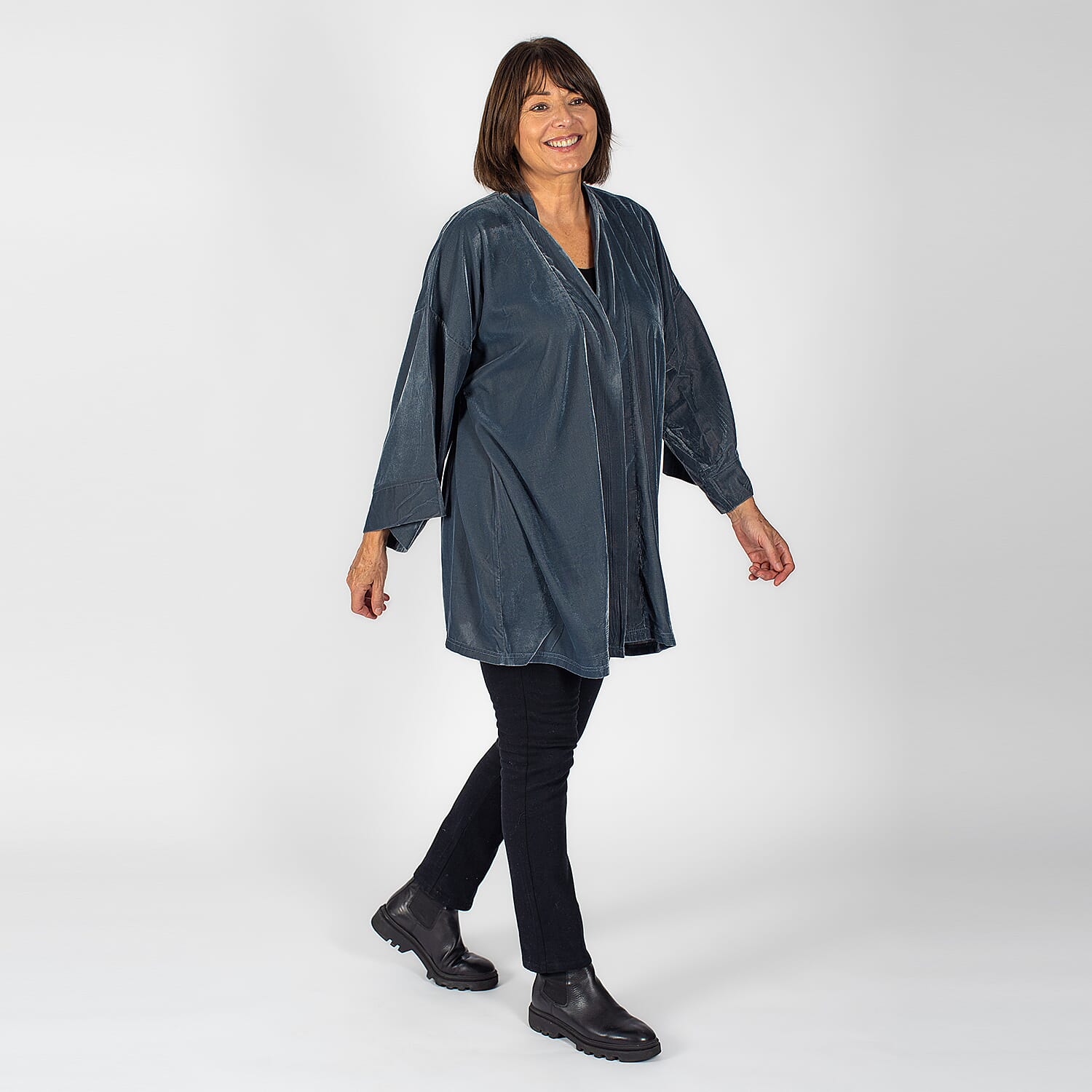 Tamsy Polyester Solid Kimono - Black