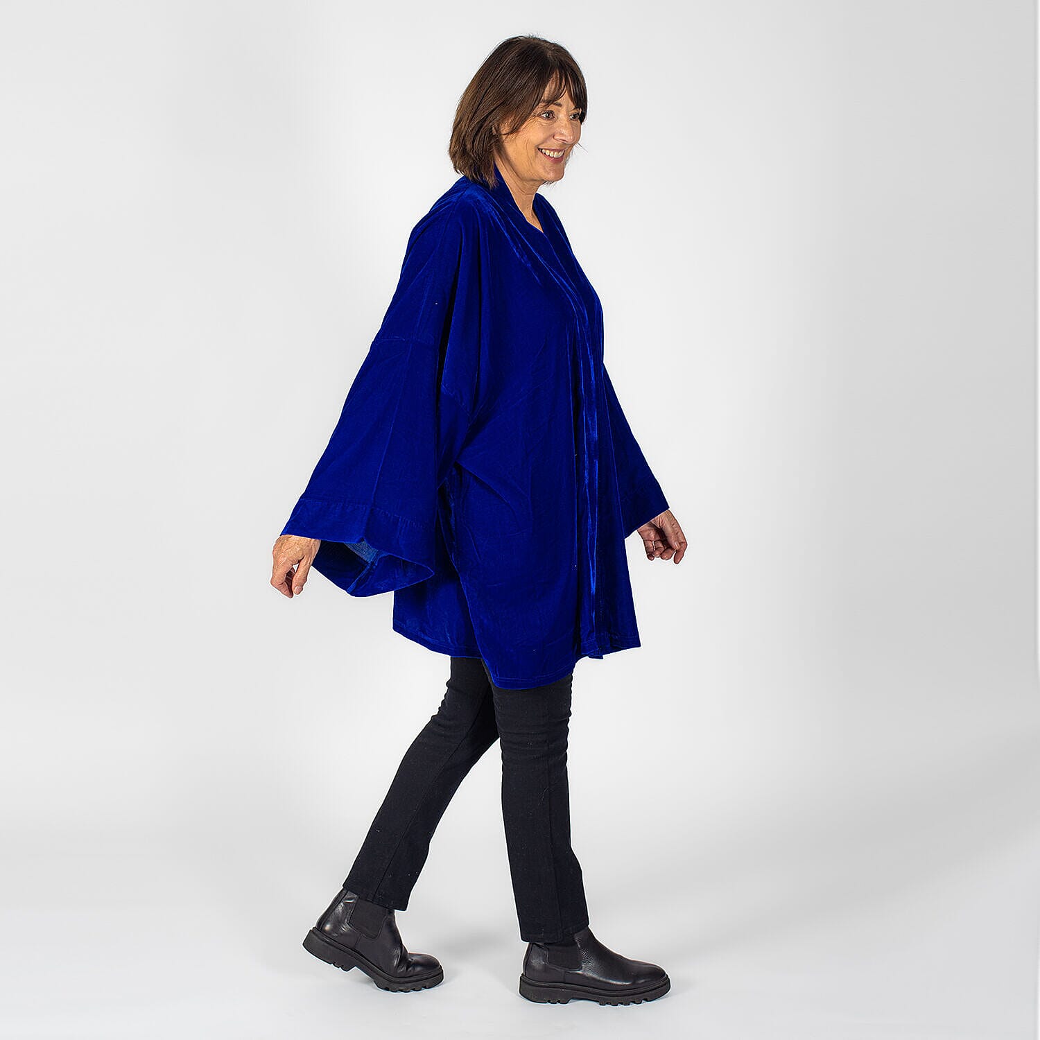 Tamsy Polyester Solid Kimono - Black