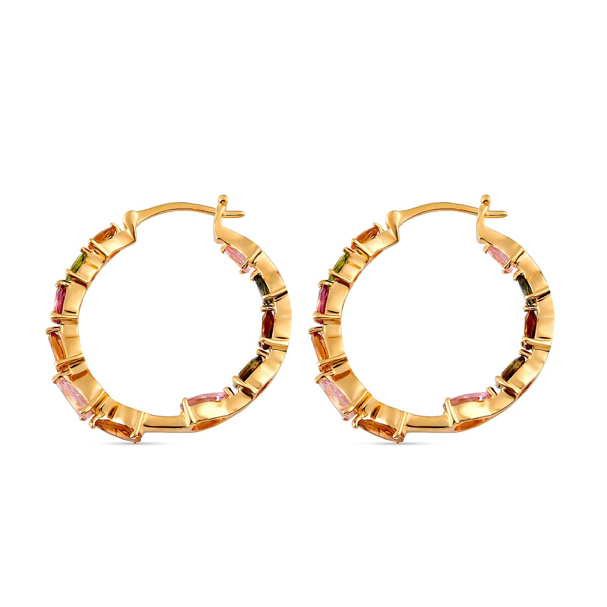 Multi-Tourmaline Hoop Earrings in Vermeil Yellow Gold Overlay Sterling Silver 5.48 Ct, Silver Wt. 5.20 Gms