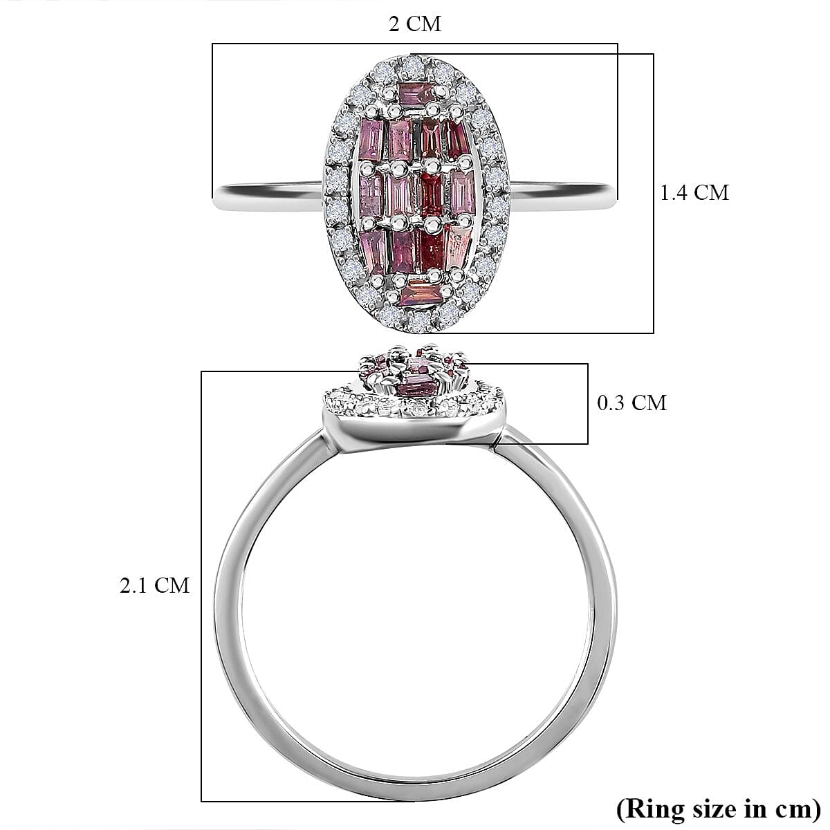 9K White Gold Purple Diamond and White Diamond Ring 0.34 Ct.