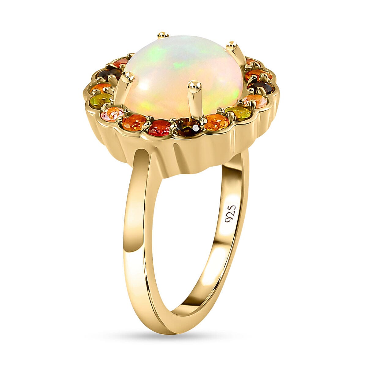 Ethiopian Welo Opal and Multi-Tourmaline Ring in 18K Vermeil Yellow Gold Plated Sterling Silver 3.00 Ct