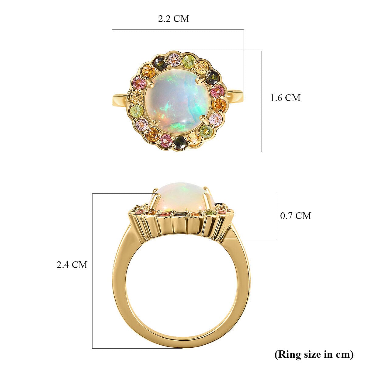 Ethiopian Welo Opal and Multi-Tourmaline Ring in 18K Vermeil Yellow Gold Plated Sterling Silver 3.00 Ct