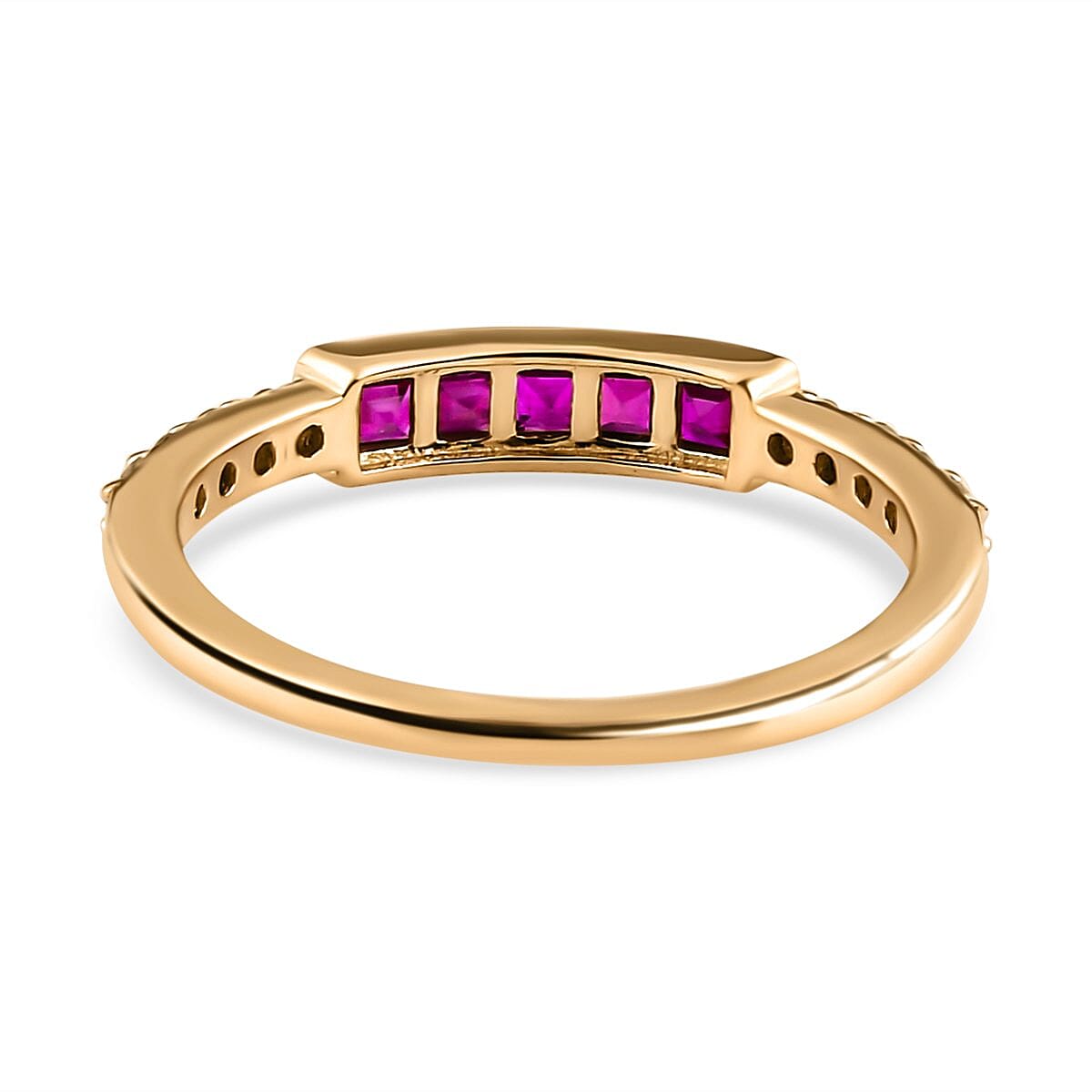 9K Yellow Gold Ruby and Moissanite Band Ring