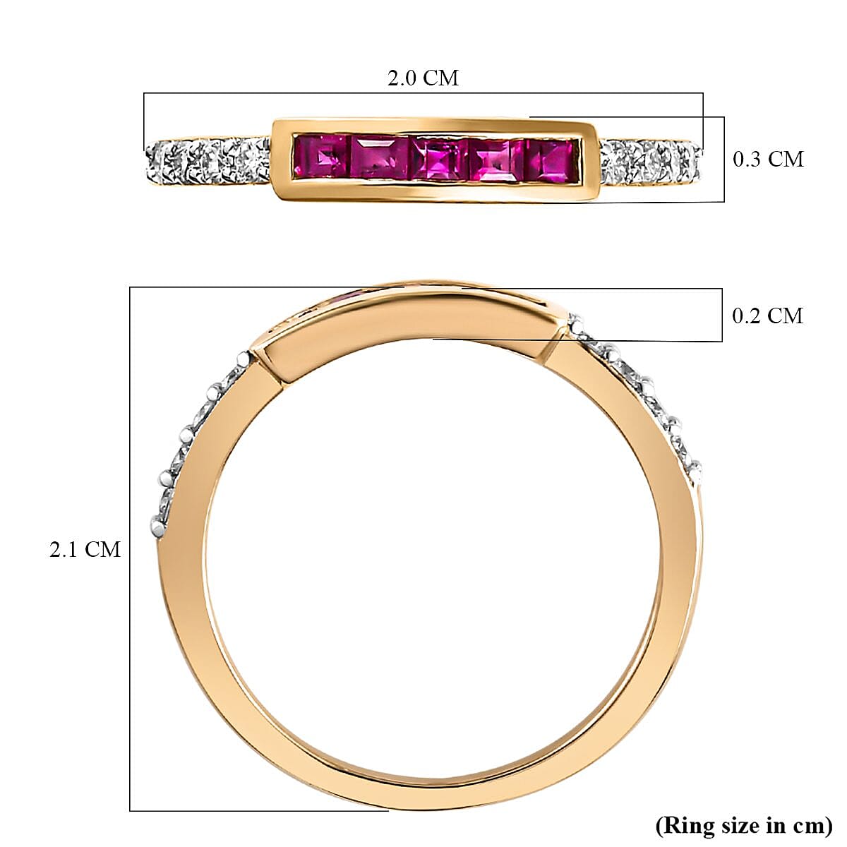 9K Yellow Gold Ruby and Moissanite Band Ring