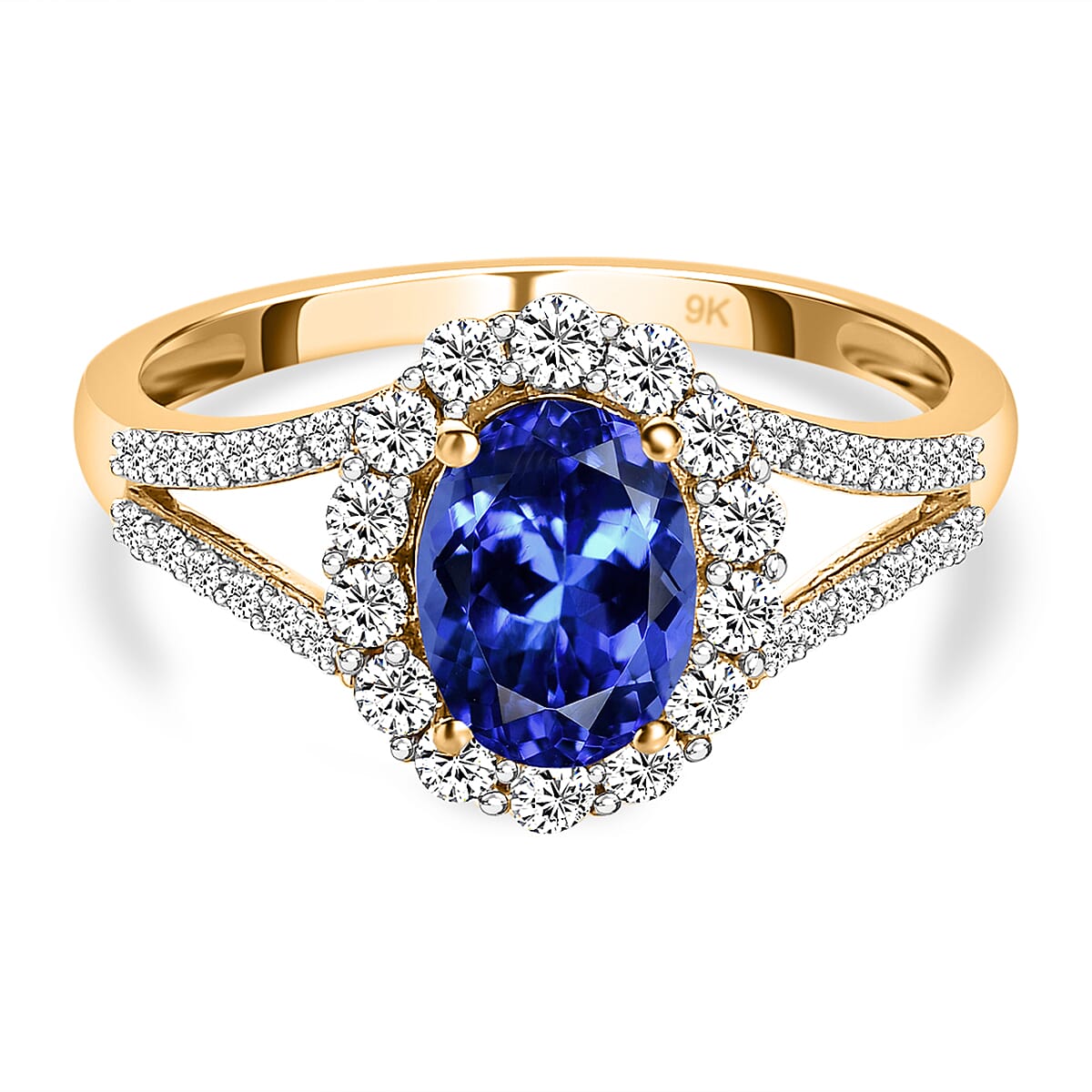 9K Yellow Gold Tanzanite and Moissanite Ring 1.36 Ct