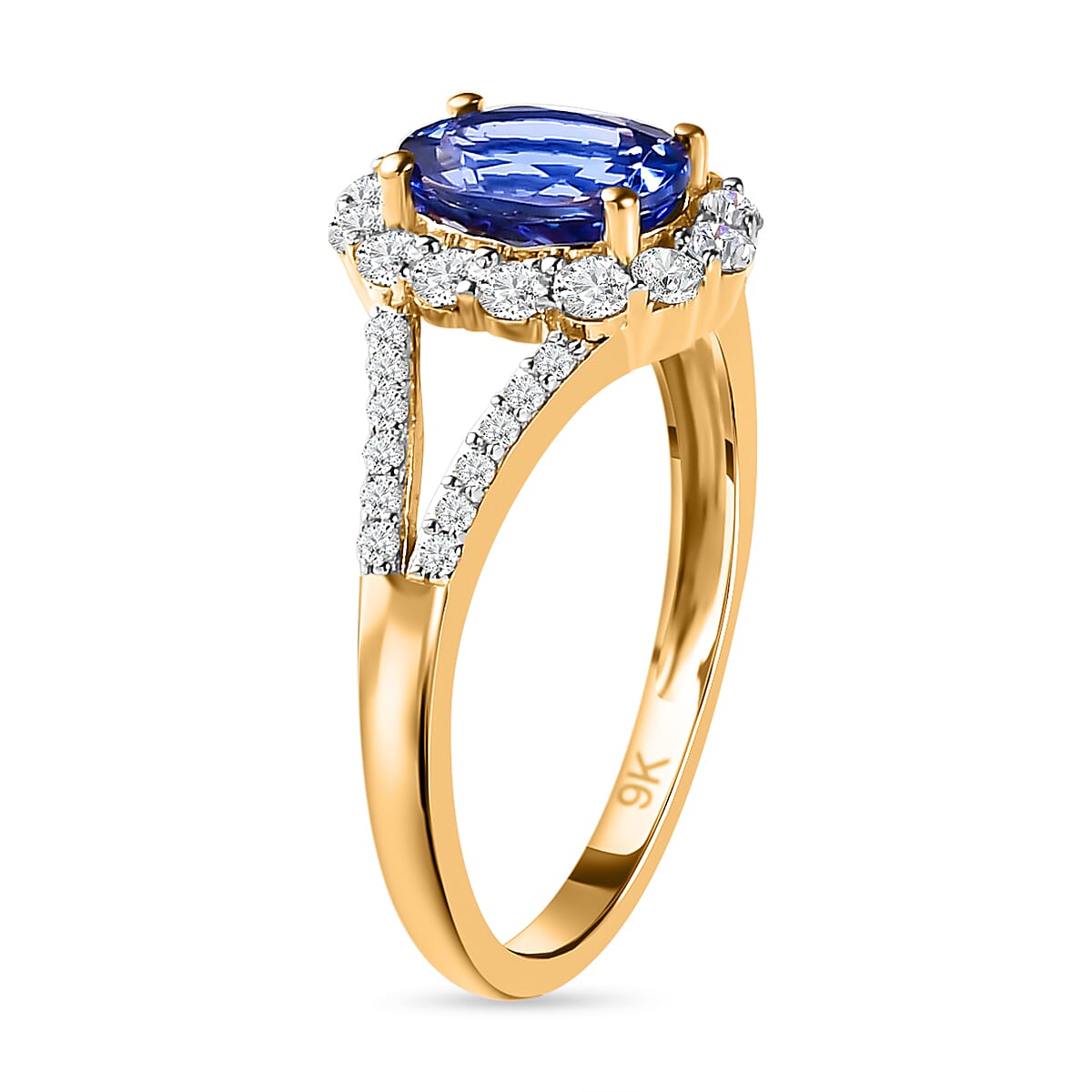 9K Yellow Gold Tanzanite and Moissanite Ring 1.36 Ct