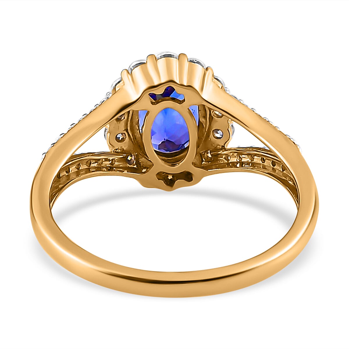 9K Yellow Gold Tanzanite and Moissanite Ring 1.36 Ct