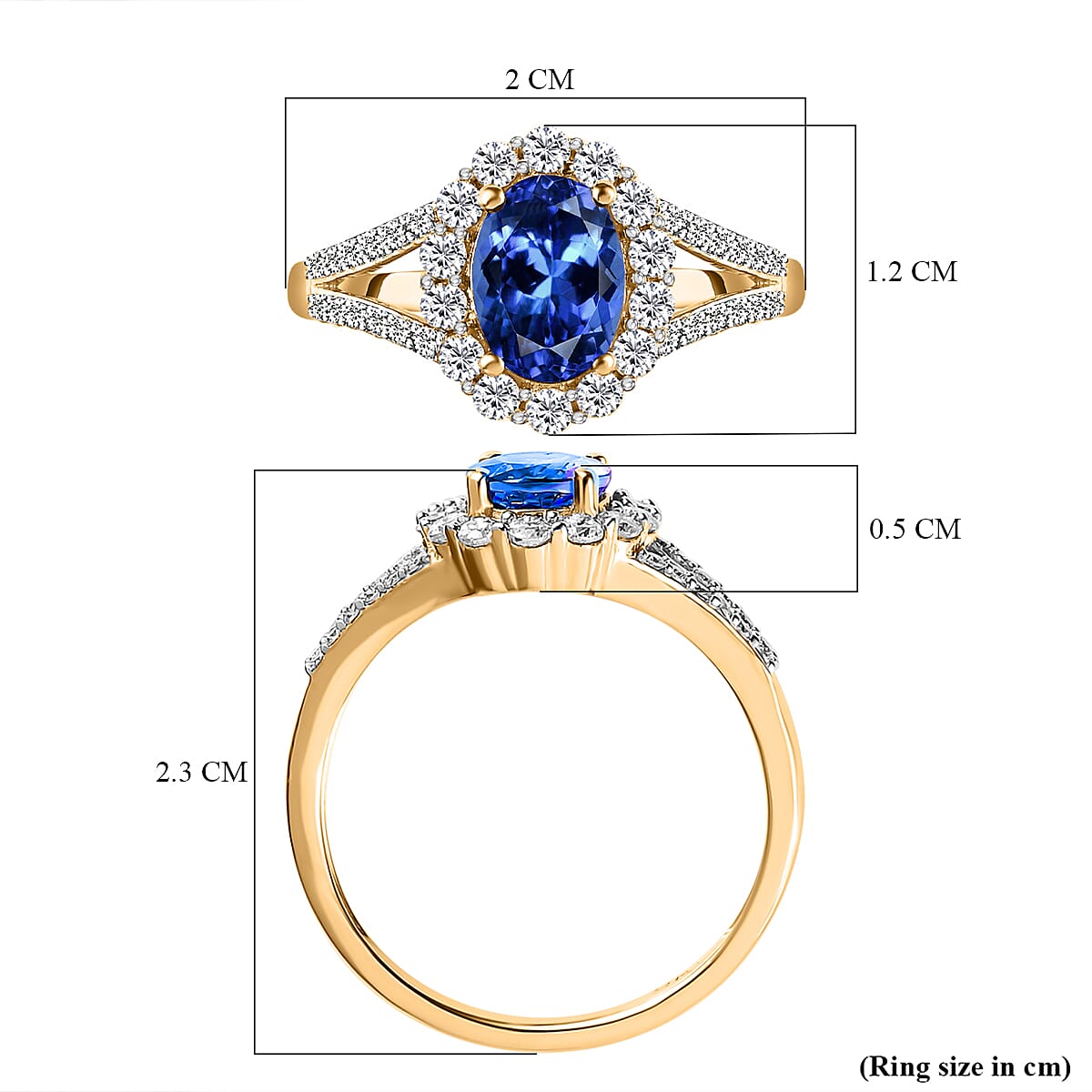 9K Yellow Gold Tanzanite and Moissanite Ring 1.36 Ct