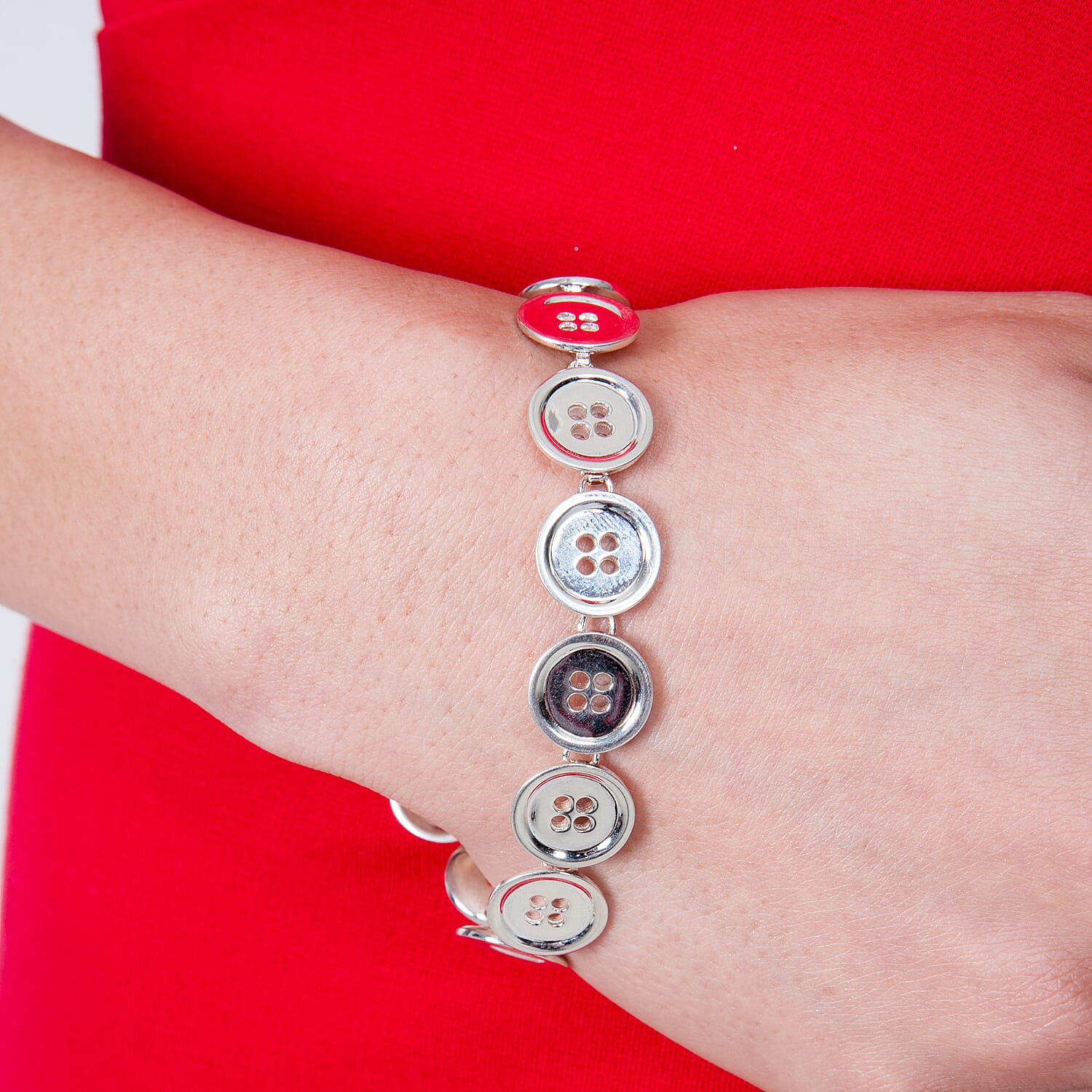 LucyQ Close Out Deal - Button Collection - Rhodium Overlay Sterling Silver Bracelet (Size - 8)