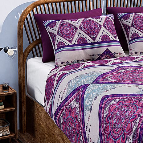 3 Piece Set - Bohemian Pattern Summer Weight Comforter with 2 Pillow Cases (king Size) - Light Pink and Purple