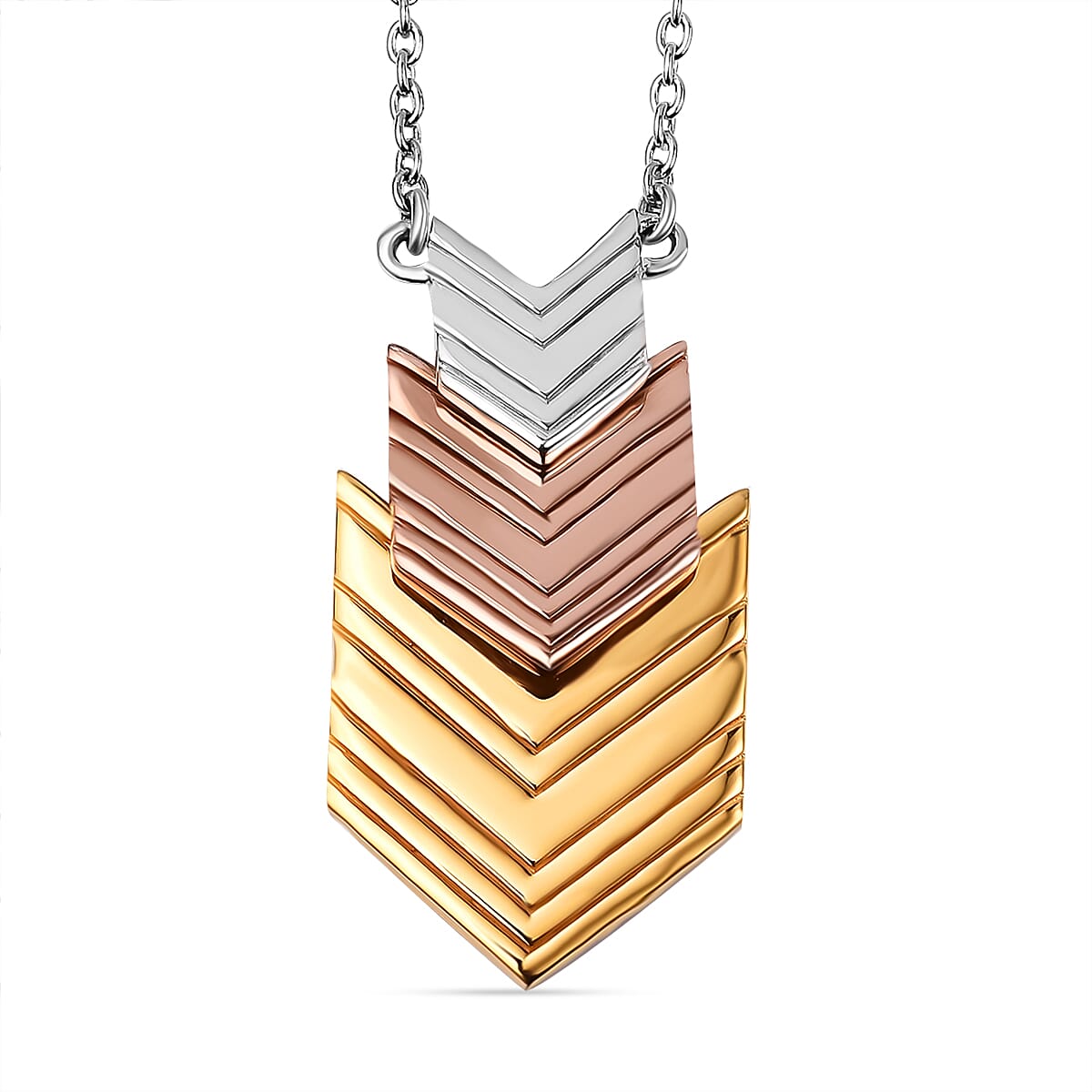 LucyQ Close Out Deal - Arrow Collection - Rhodium Overlay Sterling Silver Necklace (Size - 16 with 2 Inch Extender) in Tri Tone.