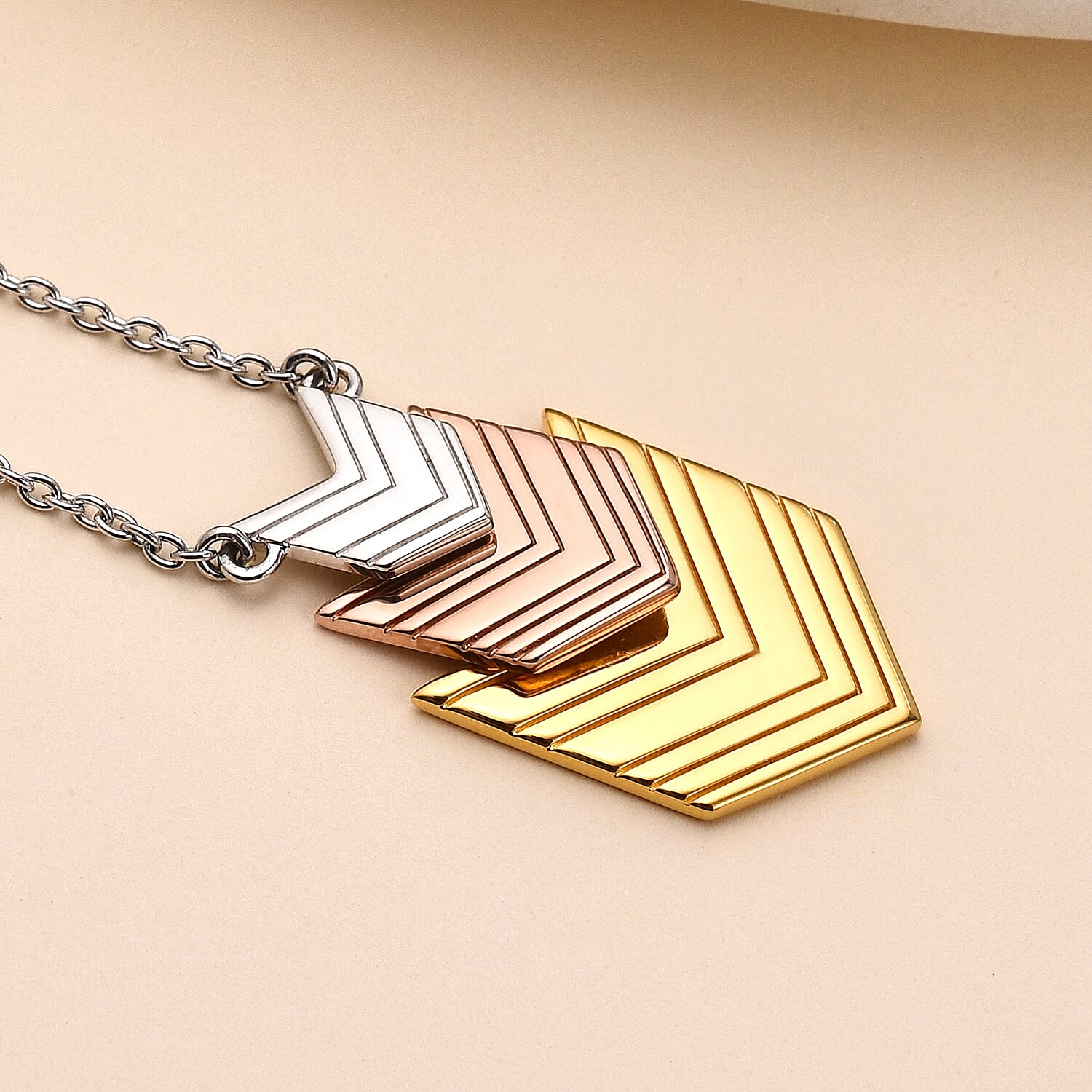 LucyQ Close Out Deal - Arrow Collection - Rhodium Overlay Sterling Silver Necklace (Size - 16 with 2 Inch Extender) in Tri Tone.