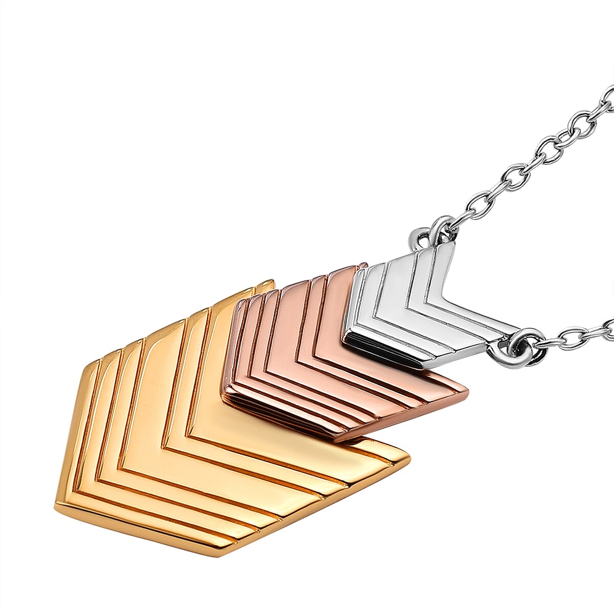 LucyQ Close Out Deal - Arrow Collection - Rhodium Overlay Sterling Silver Necklace (Size - 16 with 2 Inch Extender) in Tri Tone.