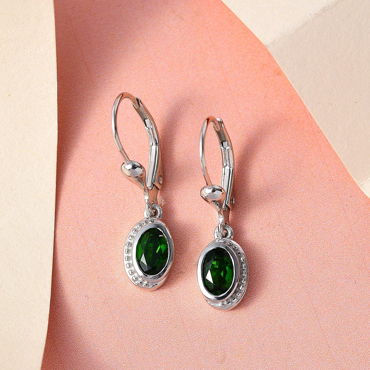 Natural Chrome Diopside Earrings (with Lever Back) in Platinum Overlay Sterling Silver 1.00 Ct.