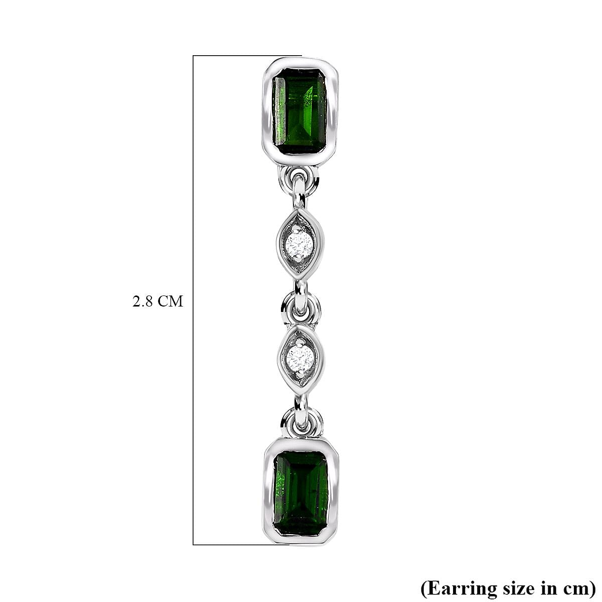 Natural Chrome Diopside & Natural Cambodian Zircon Dangling Push Back Earrings in Platinum Overlay Sterling Silver 1.30 Ct. Natural Chrome Diopside & Natural Cambodian Zircon Dangling Push Back Earrings in Platinum Overlay Sterling Silver 1.30 Ct.