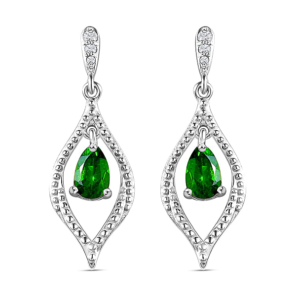 Natural Chrome Diopside and Natural Cambodian Zircon Dangling Earrings ...