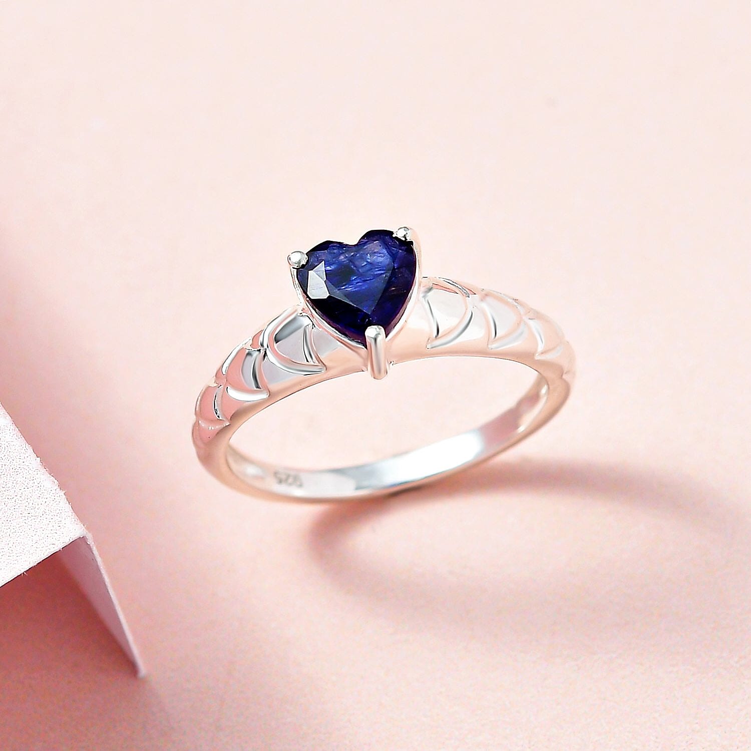 Blue Sapphire Heart Ring Sterling Silver 1.00 Ct.