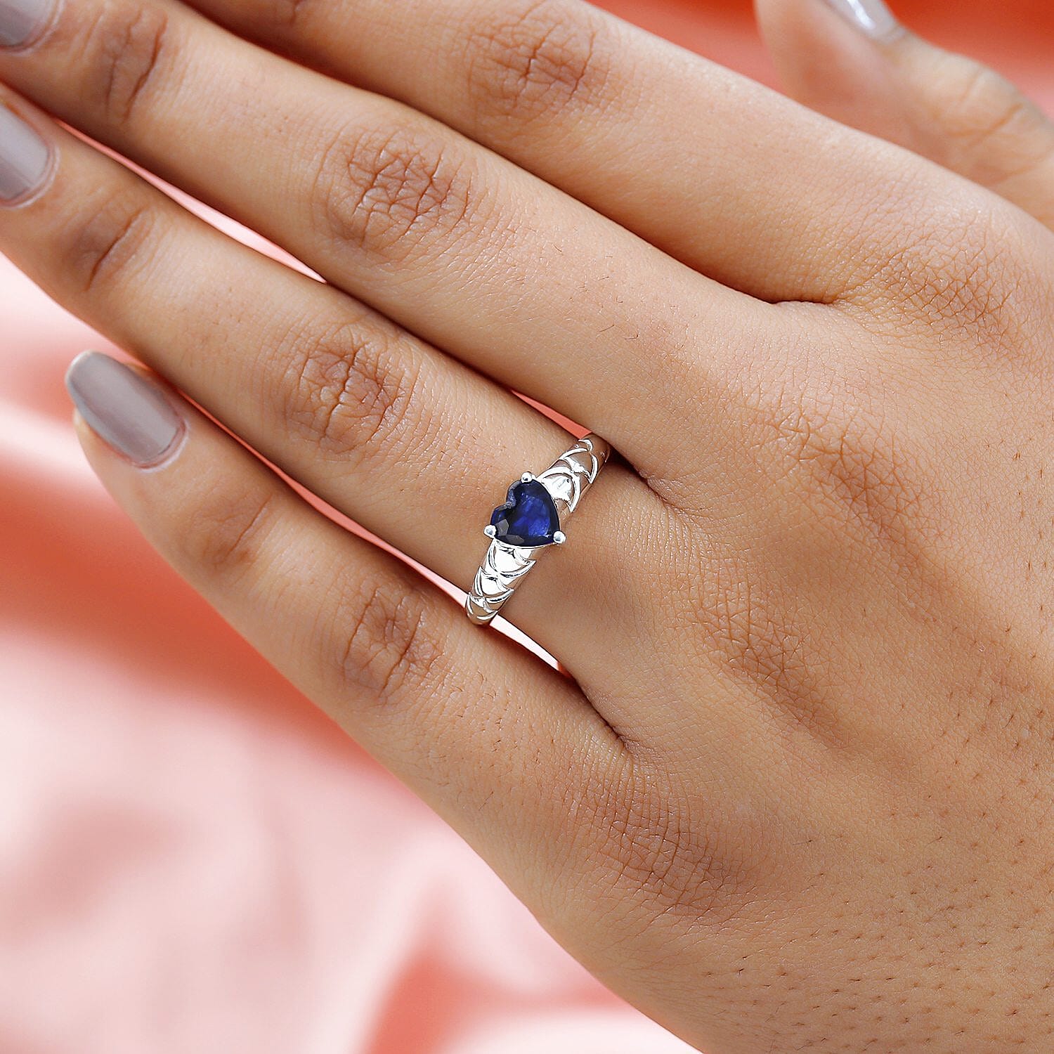 Blue Sapphire Heart Ring Sterling Silver 1.00 Ct.