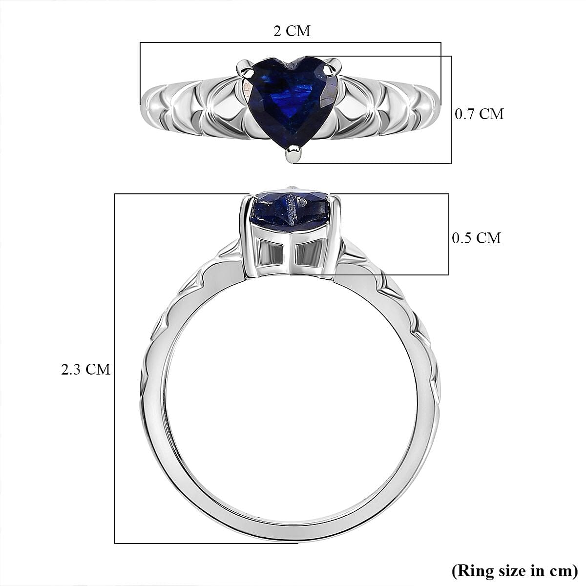 Blue Sapphire Heart Ring Sterling Silver 1.00 Ct.