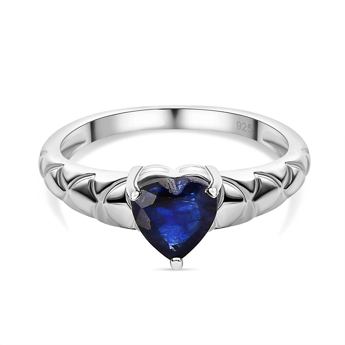 Blue Sapphire Heart Ring Sterling Silver 1.00 Ct.