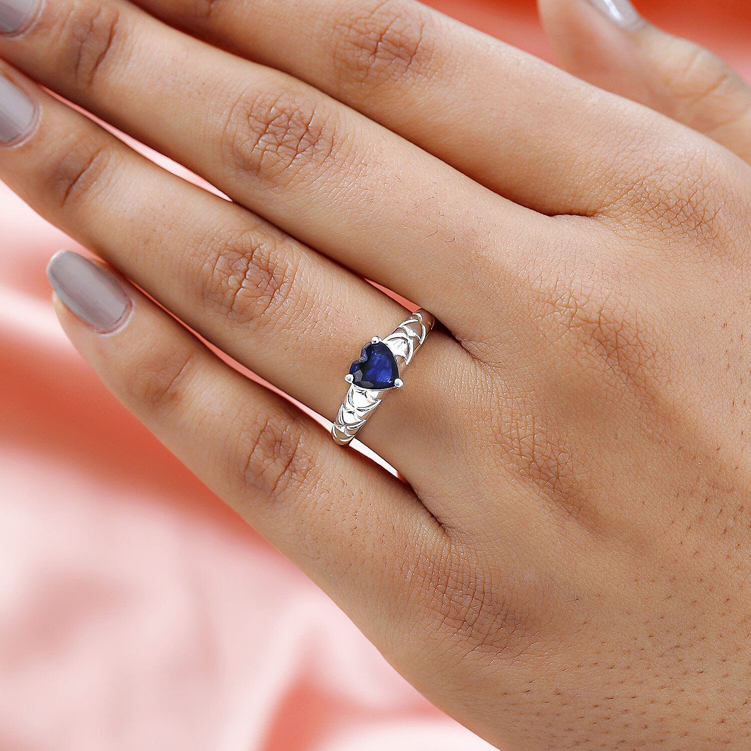 Blue Sapphire Heart Ring Sterling Silver 1.00 Ct.