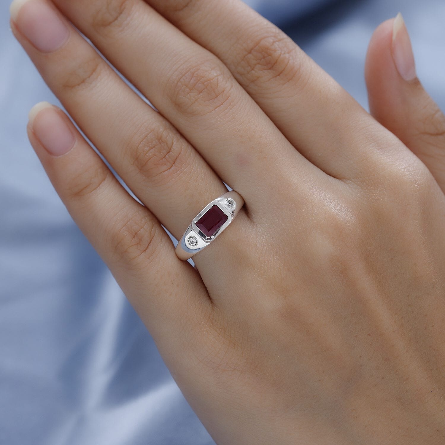 African Ruby and Natural Cambodian Zircon Ring in Silver Sterling Silver 1.613 Ct.