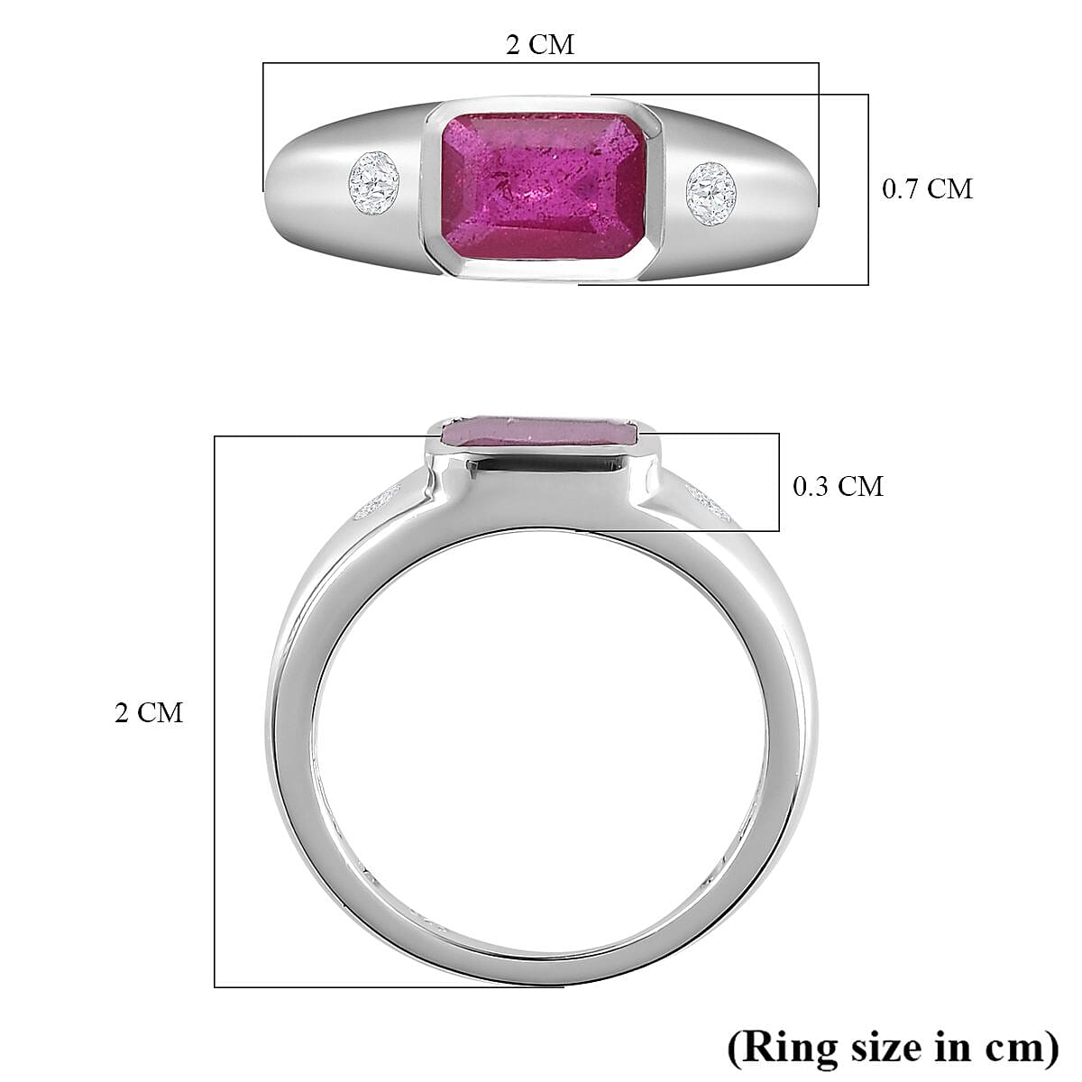 African Ruby and Natural Cambodian Zircon Ring in Silver Sterling Silver 1.613 Ct.