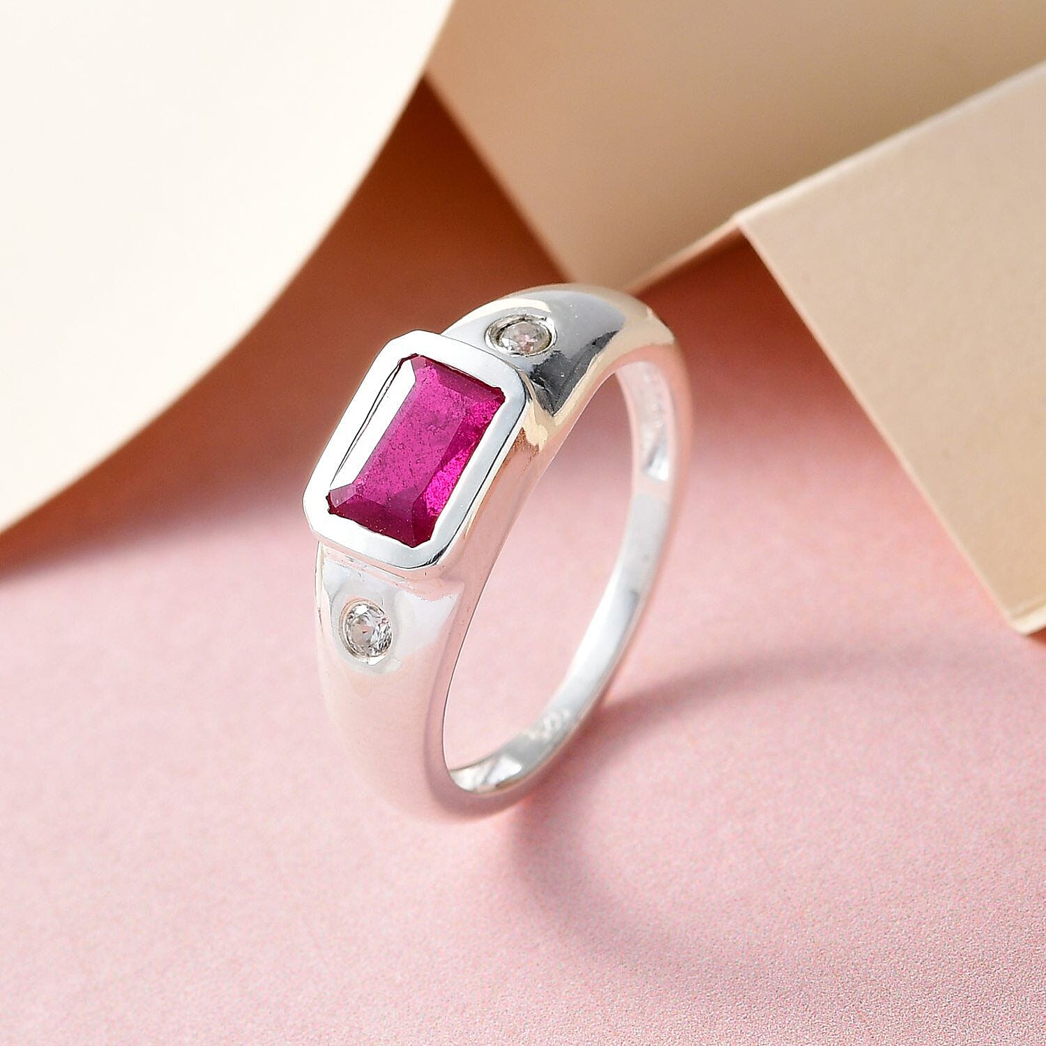 African Ruby and Natural Cambodian Zircon Ring in Silver Sterling Silver 1.613 Ct.