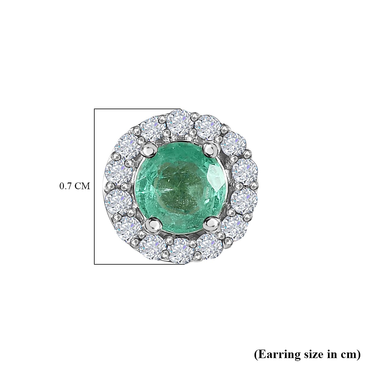 9K White Gold  AA  Colombian Emerald and Diamond Stud Halo Earrings (With Push Back) 0.70 ct