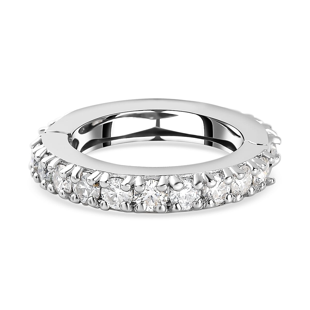Moissanite Full Eternity Band Ring in Platinum Overlay Sterling Silver 1.84 Ct.