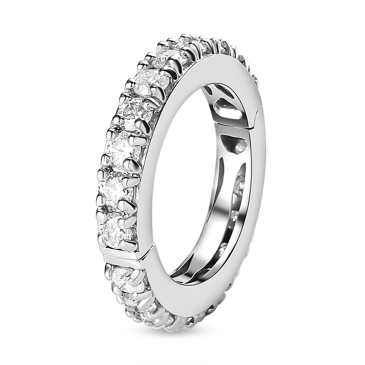 Moissanite Full Eternity Band Ring in Platinum Overlay Sterling Silver 1.84 Ct.