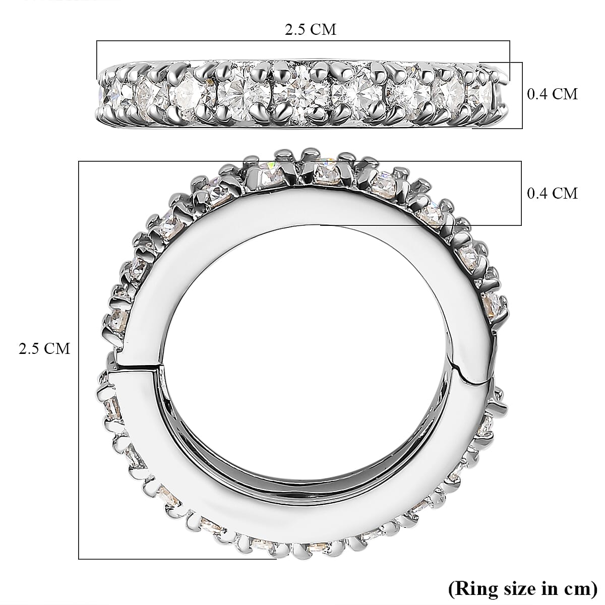 Moissanite Full Eternity Band Ring in Platinum Overlay Sterling Silver 1.84 Ct.