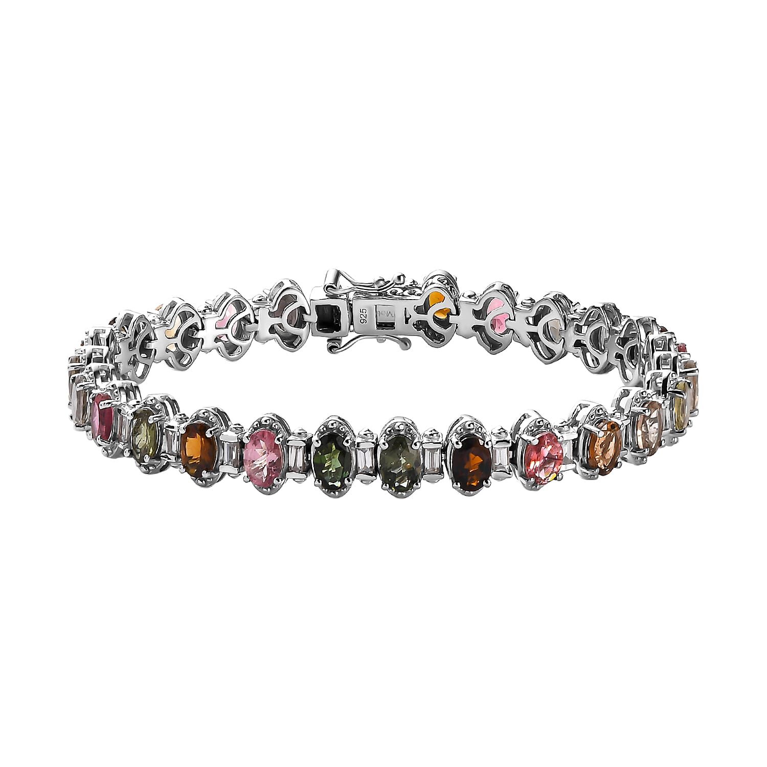 Multi-Tourmaline and Natural Cambodian Zircon Bracelet (Size - 7) in Platinum Overlay Sterling Silver 12.65 Ct.