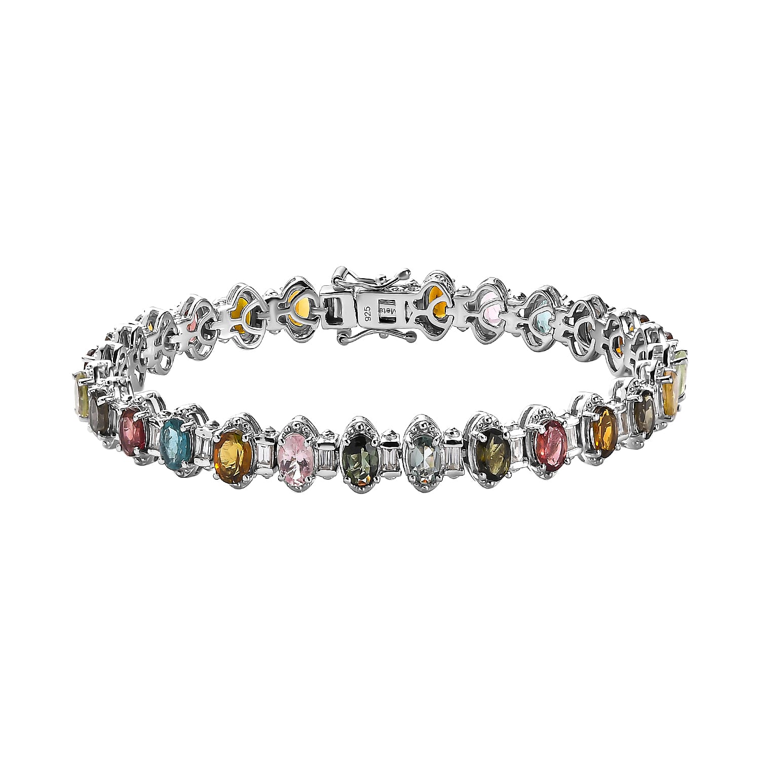 Multi-Tourmaline and Natural Zircon Bracelet (Size - 7.5) with GB Lock Box in Platinum Overlay Sterling Silver 13.16 Ct.