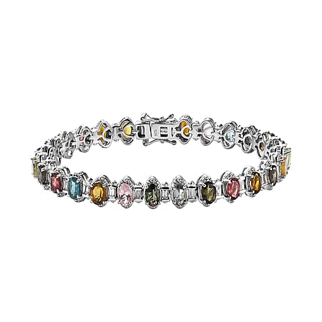 Multi-Tourmaline and Natural Zircon Bracelet (Size - 7.5) with GB Lock Box in Platinum Overlay Sterling Silver 13.16 Ct.