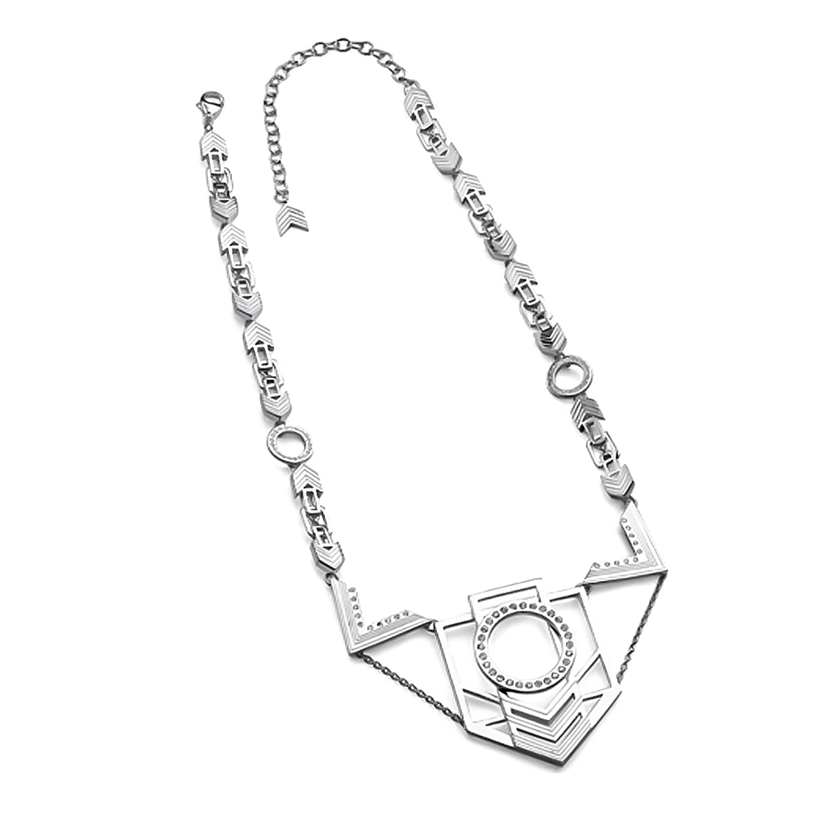 LucyQ Close Out Deal - Art Deco Collection - Crystal Necklace (Size - 16 With 4 Inch Extender) in Rhodium Overlay Sterling Silver, Silver Wt. 54.10 Gms