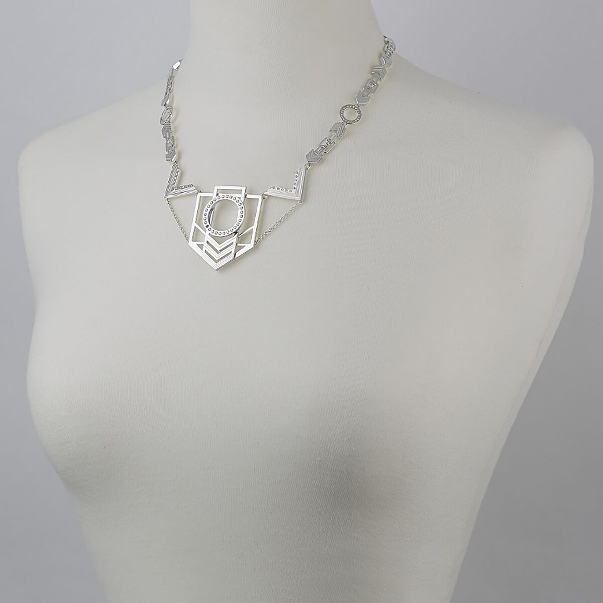 LucyQ Close Out Deal - Art Deco Collection - Crystal Necklace (Size - 16 With 4 Inch Extender) in Rhodium Overlay Sterling Silver, Silver Wt. 54.10 Gms