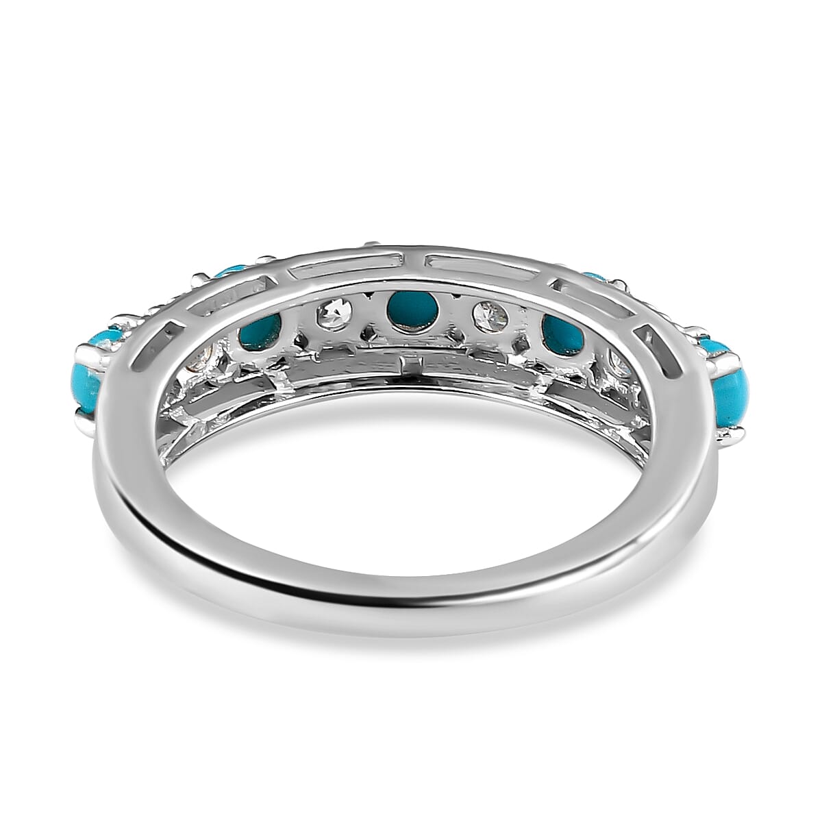 Arizona Sleeping Beauty Turquoise and Natural Cambodian Zircon Band Ring in Platinum Overlay Sterling Silver 1.130 Ct.